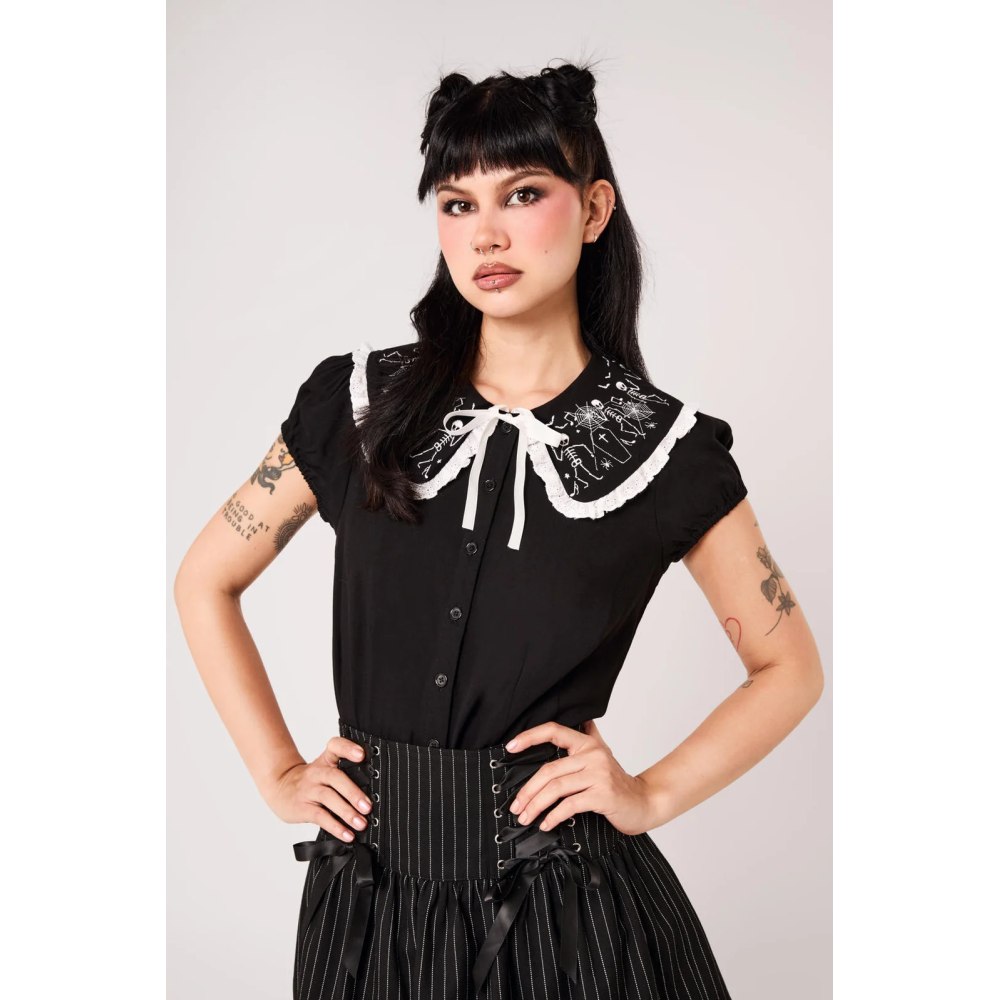 Hell Bunny - Dance Macabre Blouse - Zwart/Wit
